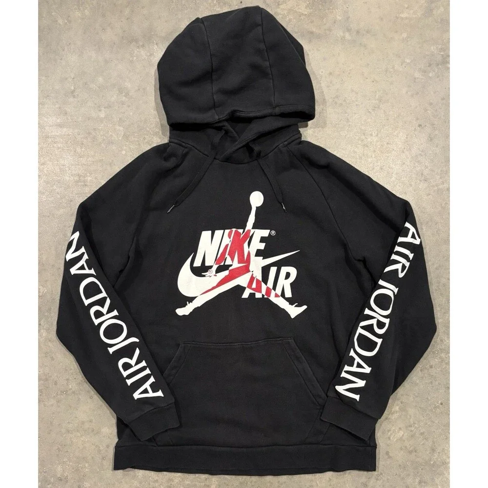 Nike Air Jordan Hoodie Mens Large Black Jumpman Classics Logo Print Pullover